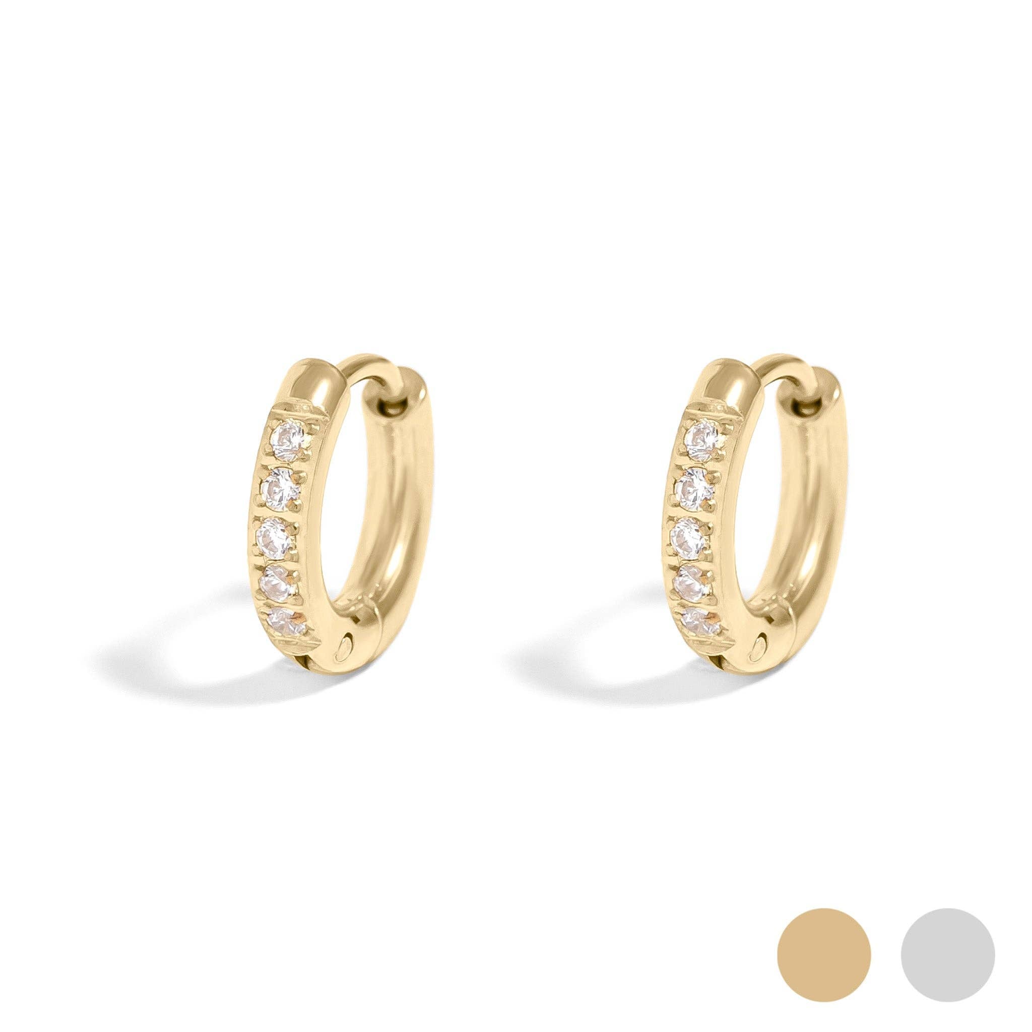 18K Gold PVD Stainless Steel CZ Mini Huggie Earrings