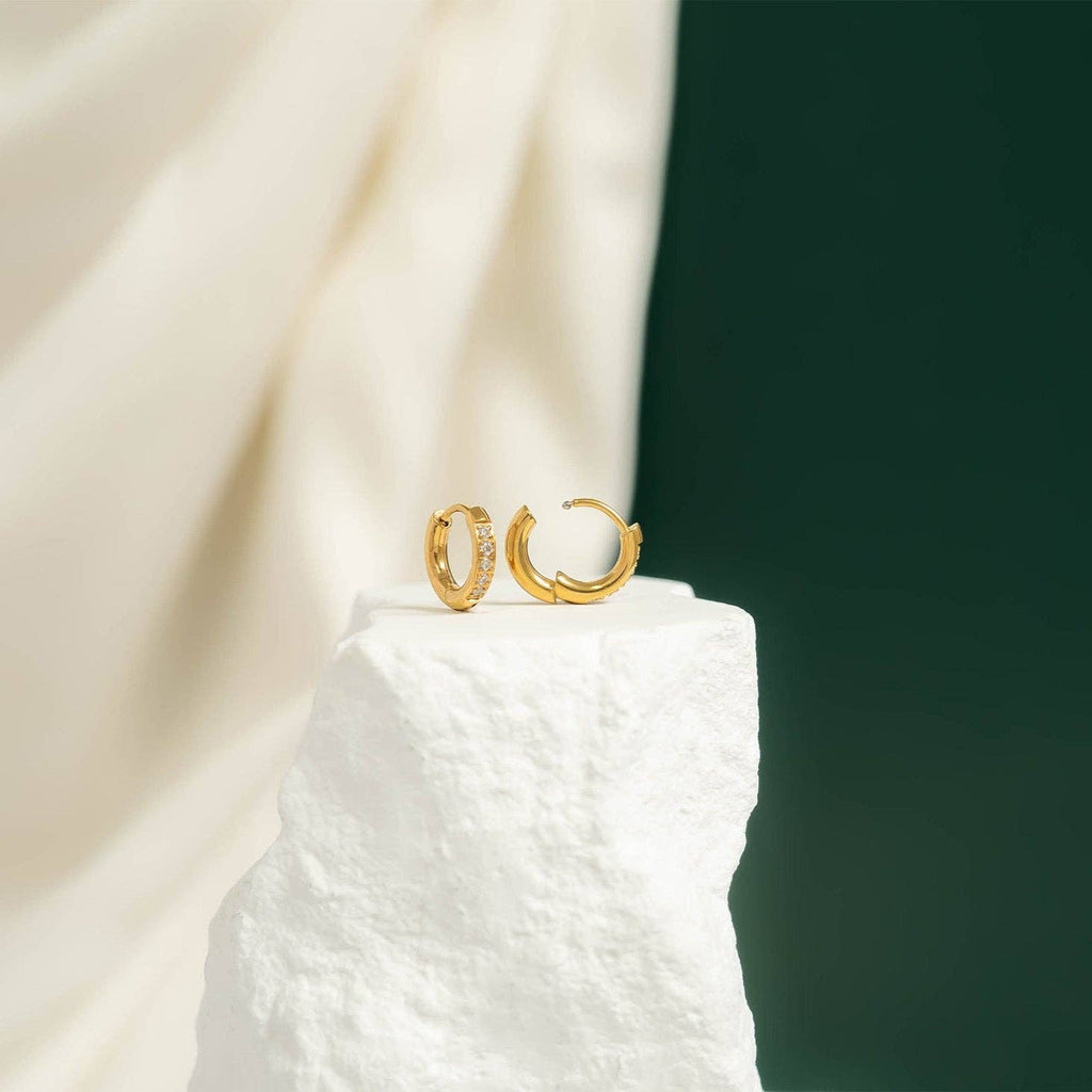 18K Gold PVD Stainless Steel CZ Mini Huggie Earrings